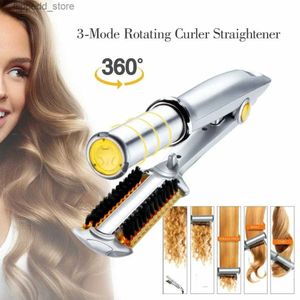 Curling Irons 2-Way Rotating Hair Curler Straightener Automatic Curling Iron Electric Hair Brushes Ceramic Iron Hair Straightening Styler Q231128