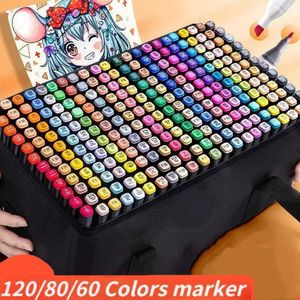 12pcsWatercolor Brush 12/24/30/40/60/80/120 Color Alcohol Pens Bright Permanent Coloring Art Markers for Kids Adult Wide Chisel Thin Head Double-Head P230427