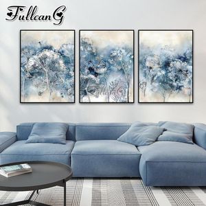 Стич DIY Diamond Painting Full Drill Blue White Dandelion Mosaic Emelcodery Triptych Аннотация растения дома украшение AA3693