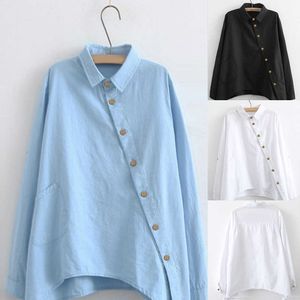 Women's Blouses Shirts 2021 Harajuku Top Women Autumn Button Blouse Long Sleeve White Black Shirts Blouses Down Collar Linen Blouse Dropshipping P230427