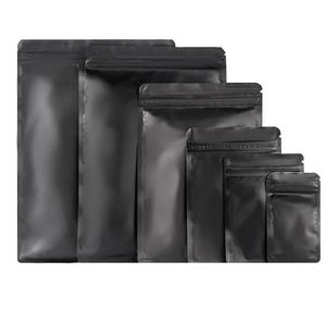 Resealable Coffee Herb Powder Zipper Pack Bag Smell Proof Flat Pouch Matte Black Small Aluminum Foil Zip Lock Mylar Bags