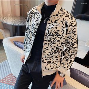 Herenjassen 2023 Herfst Mode Bedrukte Jas Stand Kraag Losse Casual Bomber Sociale Party Streetwear Overjas Herenkleding