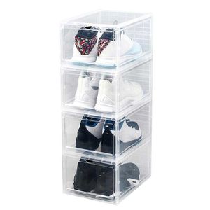 Boxes Bins Clear PP Dust-proof Stackable Flip Drawer Shoes Box Storage Container for Home Organizer Space Saving Plastic Drawers W0428