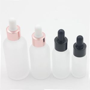 Flacone contagocce in vetro da 30 ml 15 ml Olio essenziale Bottiglie di siero bianco gelo da 10 ml con tappo in oro rosa Rxrrj