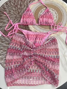 Damen-Bademode, Damen-Badeanzug, gestrickter Bikinirock, dreiteiliges Set, geteilt, 231127