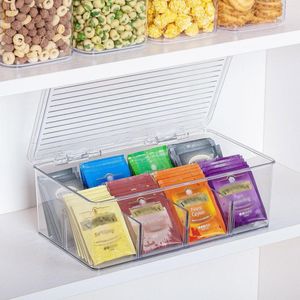 blender bottle storage Modern Food Cabinets Kitchen Plastic Tea Bag Holder Stackable Pantry Bin Box With Lid 8 Divided Sections EL