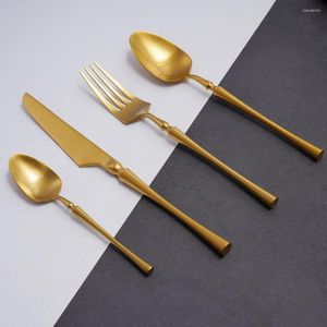 Dinnerware Sets Golden Household Set Flatware Stainless Steel Forks Knives Spoons Travel Tableware High-End Cutlery Drop