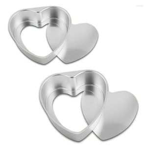 Baking Moulds 2Pcs Aluminum Heart Shaped Cake Pan Set DIY Mold Tool With Removable Bottom Push For Party Wedding