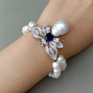 Strand White Cultured Freshwater Pearl e Keshi Cubic Zirconia Micro Pave Butterfly Bracelet 8 