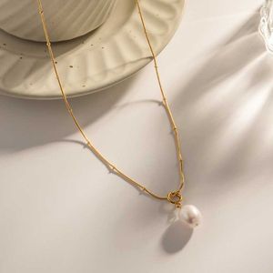 Pendant Necklaces Dome Cameras ALLNEWME Elegant Baroque Freshwater Pearl Pendant Necklaces for Women 18K Gold PVD Plated Stainless Steel Snake Chai AA230428