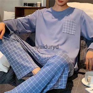 Roupas para casa Novos pijamas masculinos calças de manga comprida de duas peças primavera outono algodão solto pijamas menino casual casa roupasvaiduryd