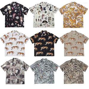 Camisas casuais masculinas japonês retro rua de manga curta camisa verão masculino y2k tigre fantasma noite impressão t-shirt hiphop roupas superiores