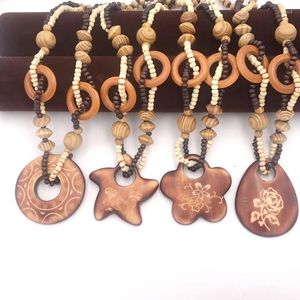 Naszyjniki wiszące vintage bohemian narodowy wiatr od rozgwiazdy odgwiazda drewniana z koralikami Naszyjnik Kobiety mody biżuterii urodzin