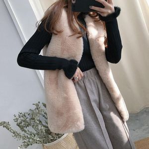 Parkas Winter Vest Women Casual V Neck Imitation Rabbit Fur Sleeveless Outwear Thicken Warm Open Stitch Garment Sleeveless Coat Jacket