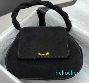 Vintage Damen Designer-Einkaufstasche, gedrehter Webgriff, Schwarz/Koffer, Wildleder, Gold, Metallbeschläge, Klappenhandtasche, Luxus-Geldbörse, Mini-schöne Clutch-Taschen, Herbst-Winter