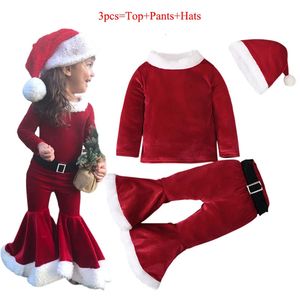 Комплекты одежды для девочек, Рождественский косплей, бархатный костюм с длинными рукавами и расклешенным низом, карнавальный костюм Санта-Клауса для детей от 2 до 10 лет 231127