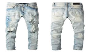 Man Skinny Fits Jeans Denim Knee Ripped with Hole Slim for Guys Mens Biker Moto Straight Leg Vintage Distress Damaged Stretch Pant9582396