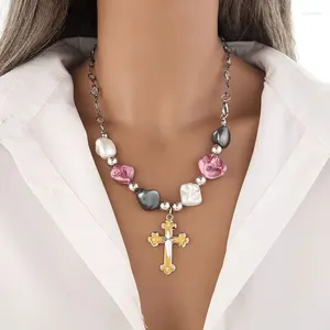 Pendant Necklaces Fashion Exaggerate Cross For Women Geometric Irregular Imitation Pearl Statement Necklace Party Jewelry