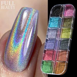 Akrylpulver vätskor holografiska pulver set holo silver gnugga svart rosa krom nagel glitterpulver laserpigment för nagel DIY manikyr chi3601 231128