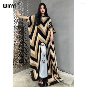 Casual Dresses Winyi Print Comfort Warm Black Fashion Kaftan Holiday Dress Elegant Africa Party Winter Clothes for Women Long Down