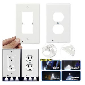 Placca di copertura per presa a muro cherubino illuminata Barra luminosa a LED Luce notturna Piastra di presa elettrica con luci notturne a LED Sensore di accensione/spegnimento automatico Duplex, bianco USA 110V 120V