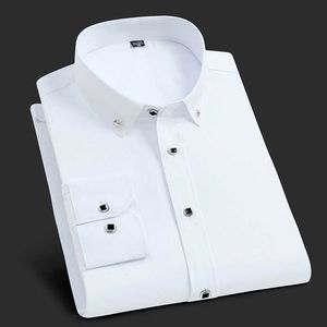 Herrklänningskjortor kvalitet bra diamantknapp party formell pläd klänning skjortor män långärmad skjorta avvisar smal passande camisa maskulina p230427