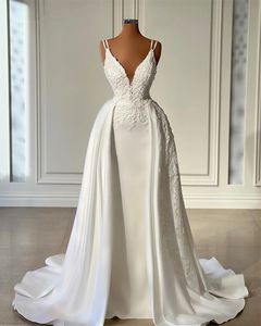Sexy White Spaghetti Lace Appliques Mermaid Wedding Dress 2024 Bridal Dress With Train Satin Bride Gowns Vestido De Noiva