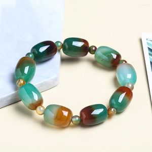 Charmarmband Peacock Agate Armband Natural Stone Colorful Agates for Women Drum Barrel Shape Jade Beads Bangles