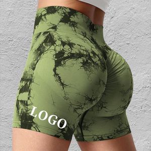 Kvinnors shorts sömlöst slipsfärgad sport för kvinnor sommar elastisk scrunch hög midja push up mage control gym fitness träning yoga 230428