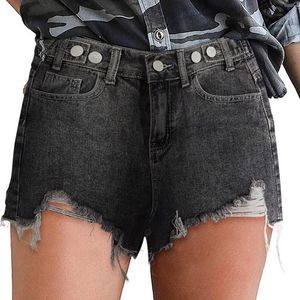 Damen-Shorts aus gewaschenem Denim für Damen, Vintage, lässig, hohe Taille, ausgefranster Saum, lockere kurze Jeans, Löcher, zerrissene Hose