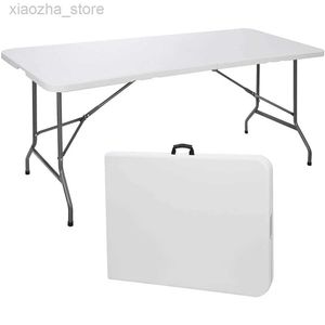 Camp Furniture SKONYON Folding Utility Table 6ft Fold-in-Half Portable Plastic Picnic Party Dining Camp Table White camping foldable table