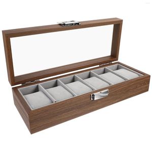 Watch Boxes 6 Slots Walnut Wood Display Outdoor Jewelry Organizer Holder Case Transparent Design Container Travel Storage