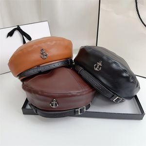 Designer Hat Genuine Leather Beret Retro Leather Buckle Berets Women Men Cap Luxury Fashion Baseball Caps