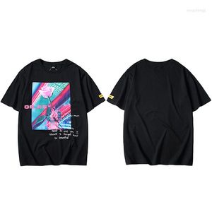 Men's T Shirts Men Hip Hop T-Shirts Streetwear Harajuku Pink Rose Shirt 2023 Summer Floral Tshirt Cotton Short Sleeve Tops Tees Black White