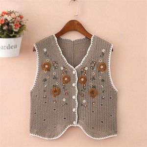 Waistcoats Mori Girl Vintage Floral Embroidery Vest Women Single Breasted Sticked tröja Vest Female Crop Top Chaleecos Para Mujer 2022