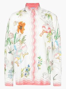 24ss nova camisa de designer casablanca homens e mulheres produto original raquete de tênis de mesa flor impressão de mangas compridas camisa casual de seda casablanca