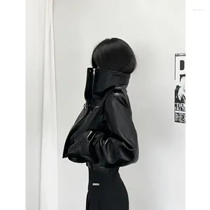 Women's Jackets Spicy Girl Black Leather Coat Women Autumn/Winter Fashion Street Cool High Neck Motorcycle Short Loose PU Jacket Top