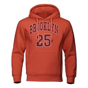 Men's Hoodies Brooklyn 25 Red Text Pattern Printing Sweatshirts Men Fashion Street Casual Loose Clothing Pullover Fleece Hoodie Male