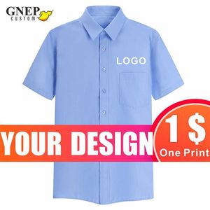 Men's Dress Shirts GNEP2020 New Men And Women Business Shirts Custom Fashion Solid Color Lapel Short Sleeve Shirt Cheap Printing Casual Workwear P230427