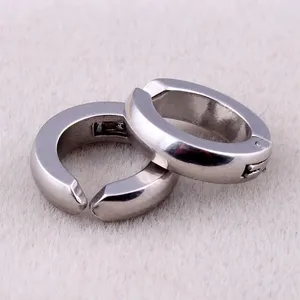 Hoop Earrings Fashion Cool Men Punk Non-Piercing Color Black Titanium Round Fake Small Huggie Jewelry