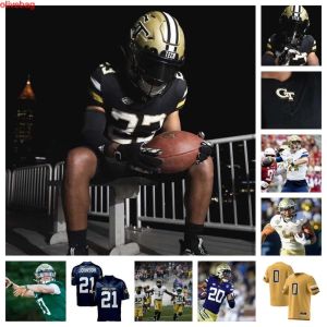 Georgia New Tech Yellow Jackets Football Jersey 12 Dominick Blaylock 6 Christian Leary 57 Tchio 11 Kevin Harris 2 Kenyatta Watson II 10 Hayn High