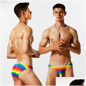 Men'S Shorts Mens Shorts Wg74 Summer Rainbow Y Tight Low Waist Men Swimsuits Half Pack Hip Bikinis Gay Thong Swimwear Swim Trunks Brie Ot5S7