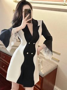 Casual Dresses Spring Autumn Street Clothes Ladies Formal Blazer Dress Women Elegant Commute Work Style Flare Sleeve Slim Mini Mujer