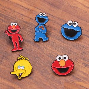 Karikatür Aksesuarları Sevimli Susam Sokak Rozeti Elmo Cookie Canavar Metal Broşlar Sırt Çantası Yaka Pin Erkekler Emaye Broş Cosplay Hediye Damlası Dhqly