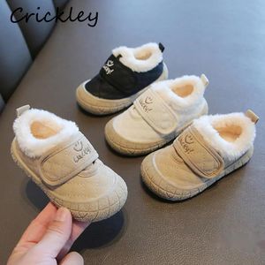 Boots Winter PU Baby Girls Boys Casual Shoes Solid Embroidery Warm Plush Toddler Children Sport Hook Loop Soft Kids Sneakers 231127