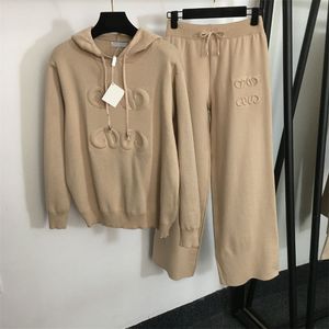 Kvinnor Autumn Loose Casual Tracksuit Fashion Luxury Designer Hooded Jumper Tops With Wide Ben Cotton Pants Women kläder