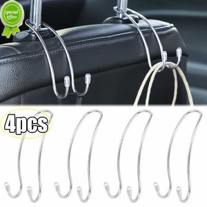 New 4pcs Stainless Steel Car Hooks Back Seat Headrest Mount Hanger Holder Handbag Shopping Bag Storage Hooks Interior Organizer