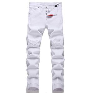 White Designer Jeans Trousers DS116 Trendy Clothe Youth Boys Blue Denim Streetwear Urban Woman Mens Skinny Stretch Rip Pants with9706624