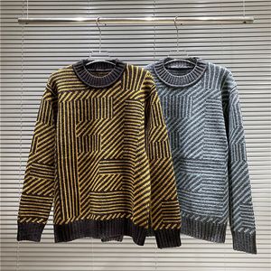 Autumn and Winter Dark striped double Flogo jacquard round neck sweater Jacket Mens Pullover Sweater