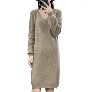 Casual Dresses Women Black Cashmere Long Sleeve Wrapped White Red V-neck High Waist Ladies Elegant Knitting Autumn Winter Korean Style